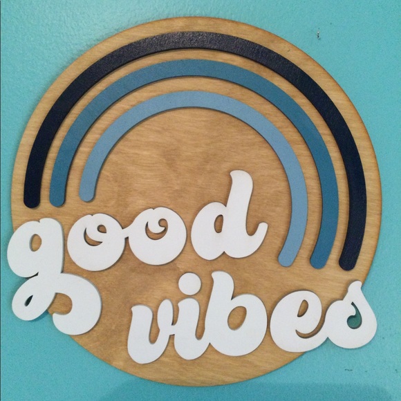 Handcrafted Wood Good Vibes Groovy Retro Sign